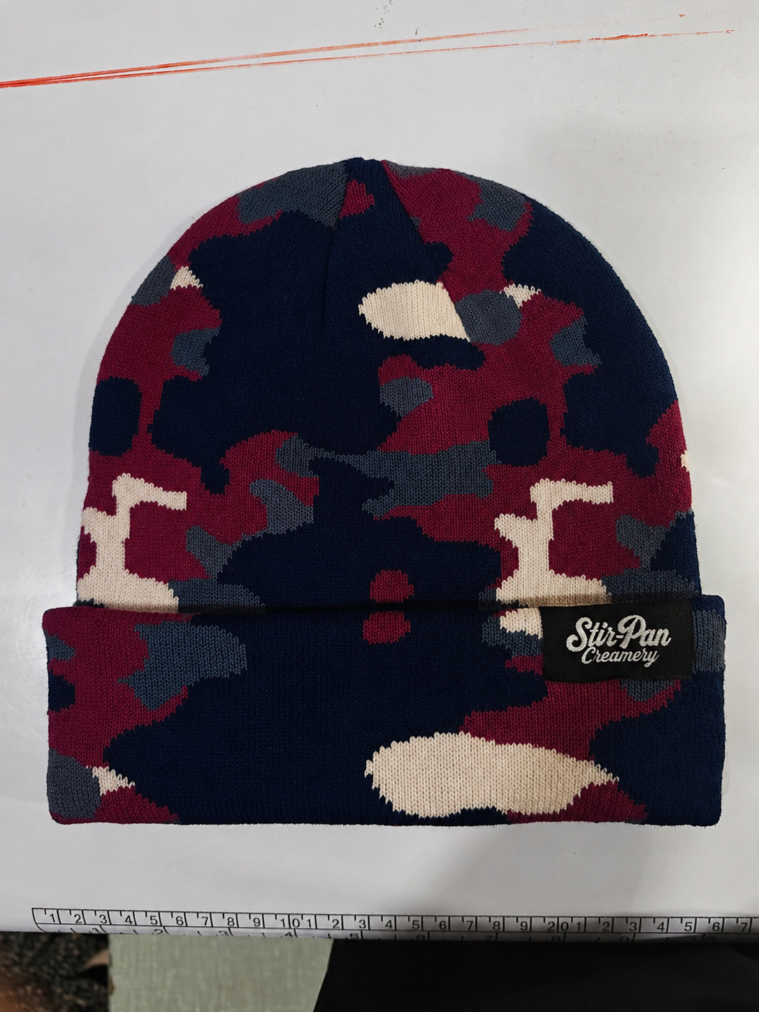 Avalanche Camo jacquard knit beanie with woven cuff label