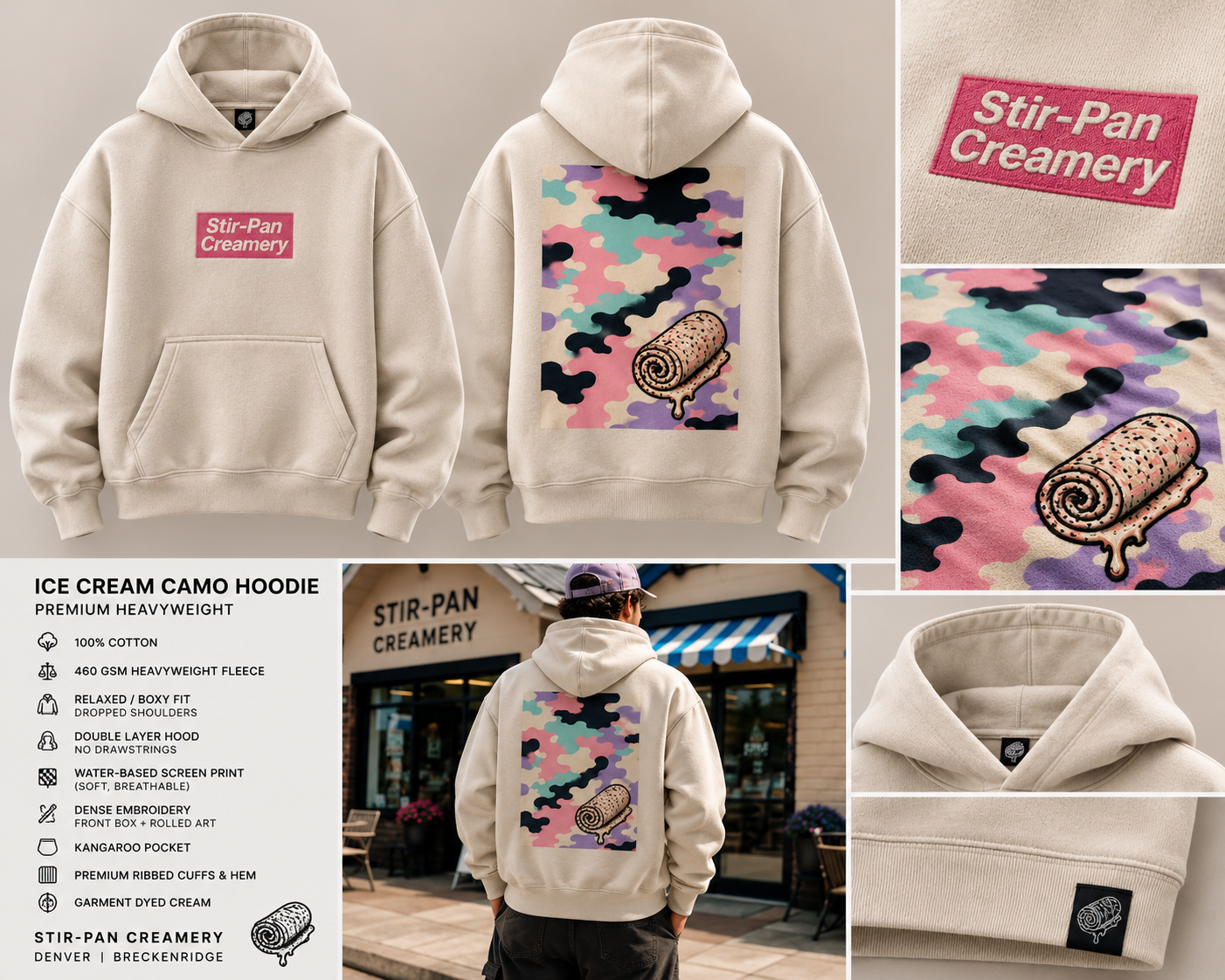 Stir-Pan Creamery cream Ice Cream Camo hoodie