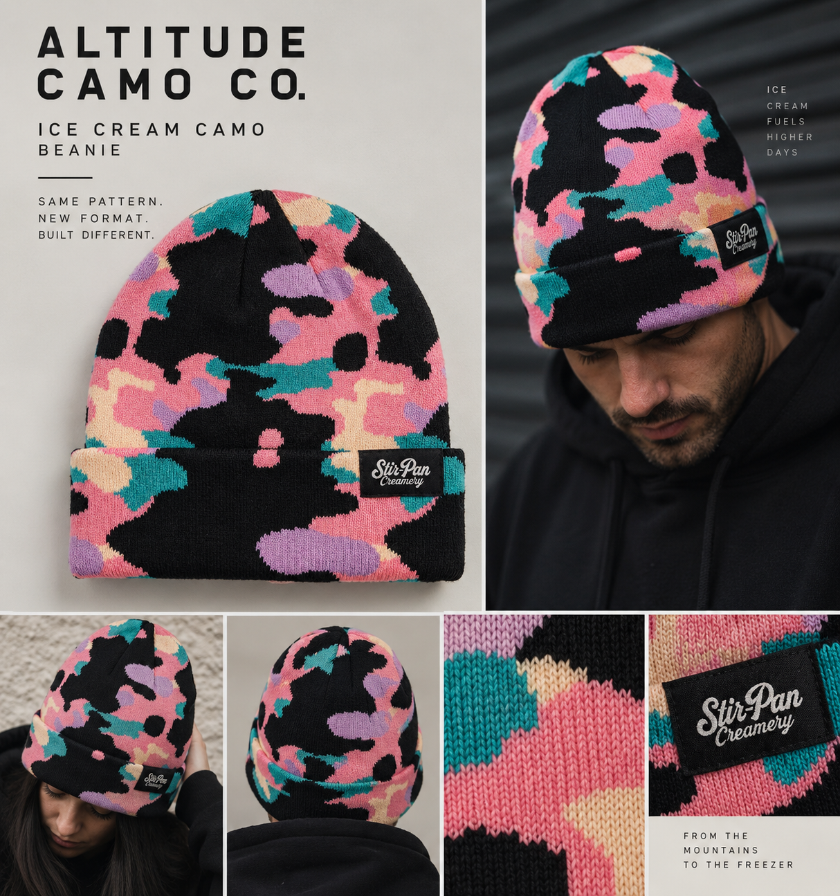 Ice Cream Camo beanie, Stir-Pan Creamery edition